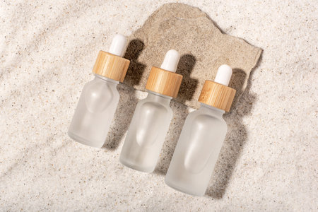Glass bottles with a cosmetic product.の写真素材