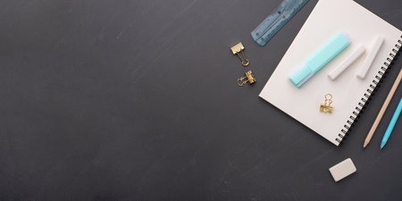 School supplies on black background.の写真素材
