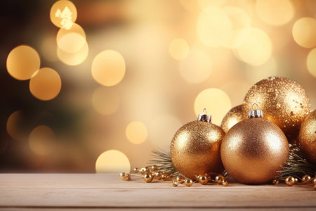 Christmas card with a Christmas tree and golden balls on a shiny background.の素材