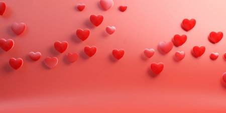 Red flying hearts on red background. Design for Valentine's day, women's day, mother's day.の素材