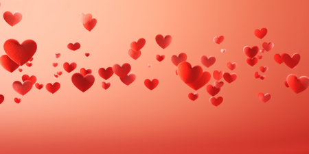 Red flying hearts on red background. Design for Valentine's day, women's day, mother's day.の素材