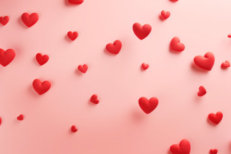 Red flying hearts on pink background.の写真素材