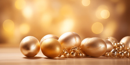 Festive banner with golden Easter eggs.の素材
