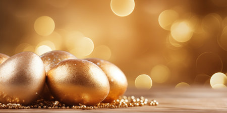 Festive banner with golden Easter eggs.の素材