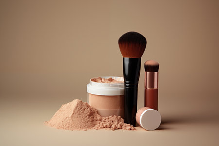 Cosmetic products on a beige background.の素材