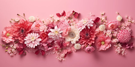 Beautiful flowers on pink background. A card for Easter, Women's Day, Mother's Day, Valentine's Day.の素材