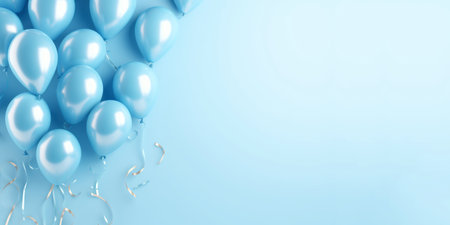 Festive background with blue balls and confetti.の素材