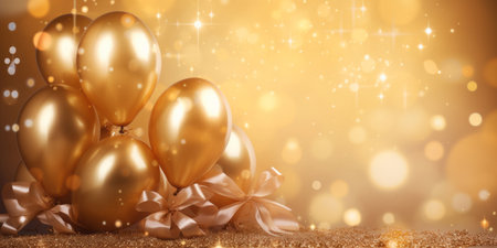 Festive background with golden balls and confetti.の素材