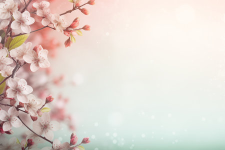 Delicate beautiful background with blooming flowers. A card for Easter, Women's Day, Mother's Day, Valentine's Day with a place for text.の素材