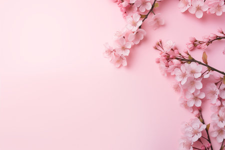 Beautiful white flowers on pink background. A card for Easter, Women's Day, Mother's Day, Valentine's Day with a place for text.の素材