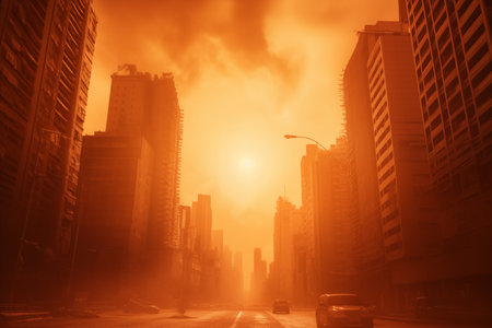 Intense heat over the city. Climate change and an increase in the number of weather disasters in the world.の素材