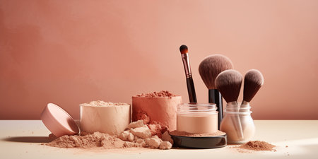 Cosmetic products on a pink background.の素材