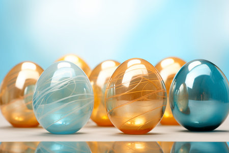 Colorful Easter eggs made of glass. Festive Easter banner.の素材