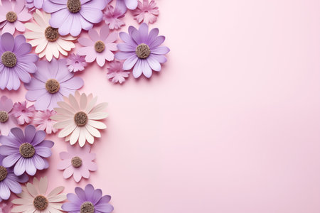 Beautiful flowers on lilac background. Card for Easter, Women's Day, Mother's Day, Valentine's Day with a place for text.の素材