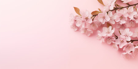 Beautiful white flowers on pink background. A card for Easter, Women's Day, Mother's Day, Valentine's Day with a place for text.の素材