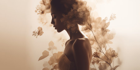 Female portrait with flowers.の素材