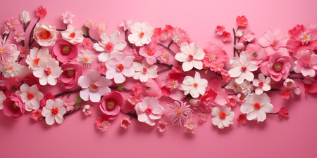 Beautiful flowers on pink background. A card for Easter, Women's Day, Mother's Day, Valentine's Day.の素材