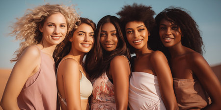A group of beautiful smiling female friends.の素材