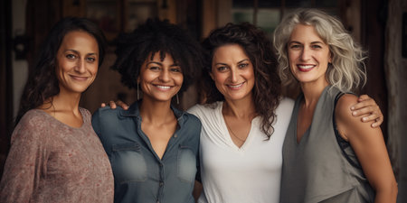 A group of beautiful smiling female friends.の素材
