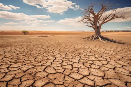 Cracked dried earth. Drought due to global warming. Climate change and an increase in the number of weather disasters in the world.の素材