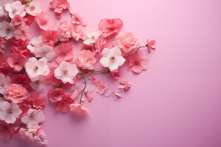 Beautiful flowers on pink background. A card for Easter, Women's Day, Mother's Day, Valentine's Day.の素材