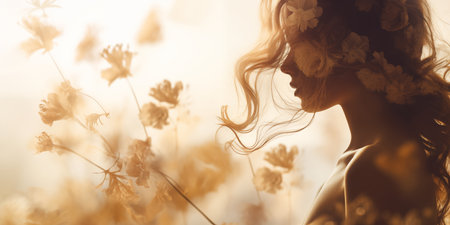 Female portrait with flowers.の素材