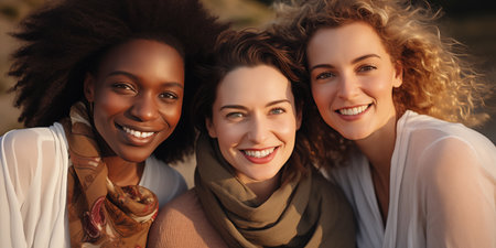 A group of beautiful smiling female friends.の素材