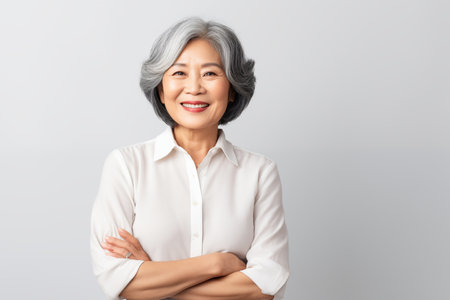 Portrait of a smiling elderly Asian woman.の素材