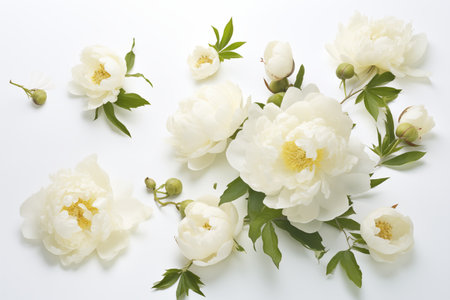 Beautiful delicate peony flowers on white background.の素材