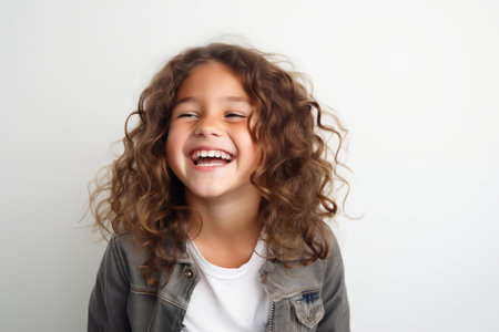 Laughing girl on a white background.の素材