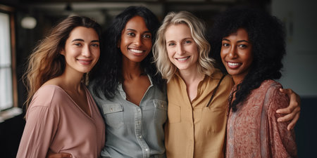 A group of beautiful smiling female friends. AI generated.の素材