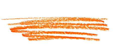 Artistic orange pencil stroke on white canvas for your brand logo design.の写真素材