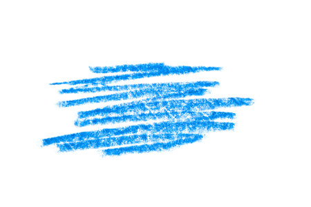 Artistic blue pencil stroke on white canvas for your brand logo design.の写真素材