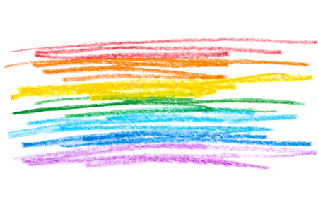 A rainbow drawn with colored pencils.の写真素材