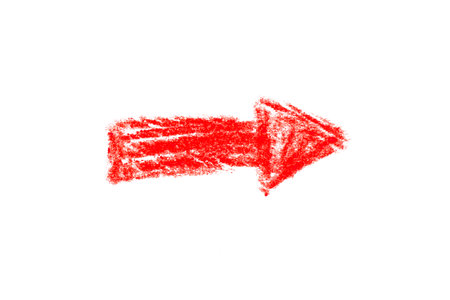 A red arrow pointing right on a white background. A symbol for illustrations, logos and graphics.の写真素材