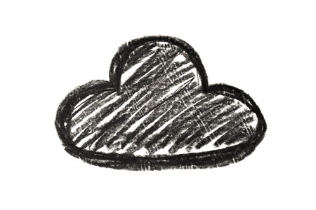A monochrome drawing of a cloud symbol isolated on a white background.の写真素材
