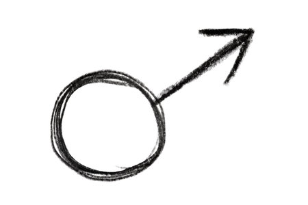 The symbol of Mars, drawn in black pencil, isolated on a white background. Denotes the masculine principle.の写真素材