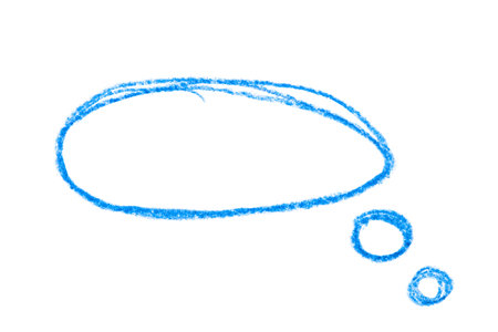 A photo of a drawing of a thought bubble with a circle pattern on a white background.の写真素材