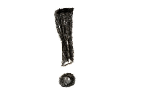 A black pencil sketch of an exclamation mark symbol isolated on a white background.