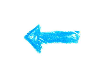 A blue arrow pointing left on a white background. A symbol for illustrations, logos and graphics.の写真素材