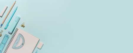 School supplies on blue background.の写真素材