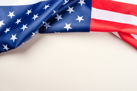 American flag on a gray background. US independence day. Copy space for text.の写真素材