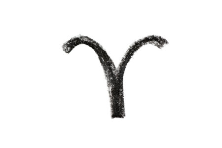 A hand-drawn Aries zodiac sign in black pencil on a white background, perfect for astrology-themed designs, horoscope articles, and spiritual projectsの写真素材