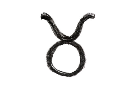 A hand-drawn Taurus zodiac sign in black pencil on a white background, perfect for astrology-themed designs, horoscope articles, and spiritual projectsの写真素材