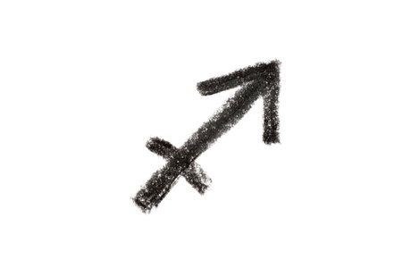 A hand-drawn Saggitarius zodiac sign in black pencil on a white background, perfect for astrology-themed designs, horoscope articles, and spiritual projectsの写真素材