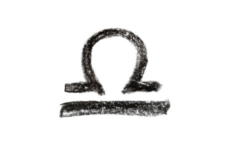 A hand-drawn Libra zodiac sign in black pencil on a white background, perfect for astrology-themed designs, horoscope articles, and spiritual projectsの写真素材