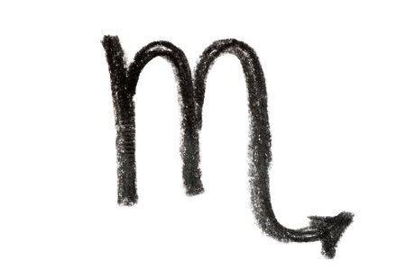 A hand-drawn Scorpio zodiac sign in black pencil on a white background, perfect for astrology-themed designs, horoscope articles, and spiritual projectsの写真素材