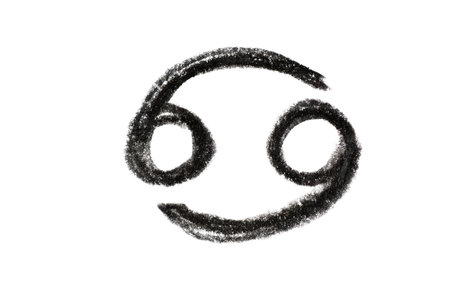 A hand-drawn Cancer zodiac sign in black pencil on a white background, perfect for astrology-themed designs, horoscope articles, and spiritual projectsの写真素材
