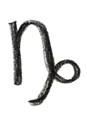 A hand-drawn Capricorn zodiac sign in black pencil on a white background, perfect for astrology-themed designs, horoscope articles, and spiritual projectsの写真素材