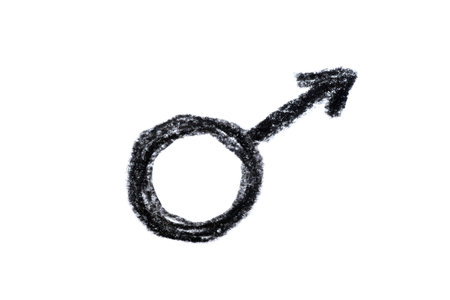A hand-drawn Mars symbol in black pencil isolated on a white background. Perfect for astrology-themed designs, horoscope articles, and spiritual projectsの写真素材